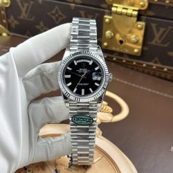 Đồng Hồ Rolex Day-Date Chế Tác Mặt Đen Cọc Số Đá Baguette Bộ Chuyển Động Calibre 3255 Xưởng RC 40mm (2)