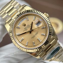 Đồng Hồ Rolex Day-Date Chế Tác Mặt Vàng Champagne Máy Calibre 3255 Super Clone Nhà Máy RC 40mm (2)