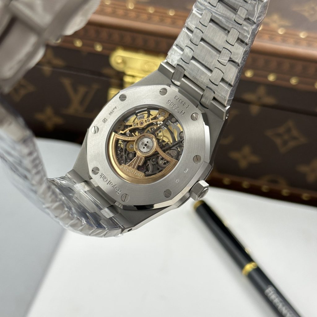 Đồng Hồ Audemars Piguet Chế Tác Royal Oak Openworked Frosted 15412 Mặt Lộ Cơ Viền Đính Đá Baguette 41mm (3)