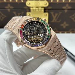 Đồng Hồ Audemars Piguet Rep 11 Royal Oak Openworked Frosted 15412 Mạ Vàng Hồng Viền Đính Đá Baguette 41mm (3)