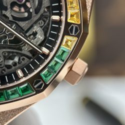 Đồng Hồ Audemars Piguet Rep 11 Royal Oak Openworked Frosted 15412 Mạ Vàng Hồng Viền Đính Đá Baguette 41mm (3)