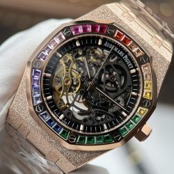 Đồng Hồ Audemars Piguet Rep 11 Royal Oak Openworked Frosted 15412 Mạ Vàng Hồng Viền Đính Đá Baguette 41mm (3)