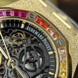 Đồng Hồ Audemars Piguet Replica 11 Royal Oak Openworked Frosted 15412 Mạ Vàng Viền Đính Đá Baguette 41mm (3)