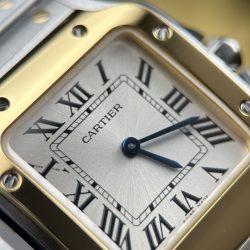 Đồng Hồ Cartier De Santos Small Chế Tác Mặt Trắng Viền Mạ Vàng 27×34 (2)