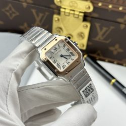 Đồng Hồ Cartier De Santos Small Chế Tác Mặt Trắng Viền Mạ Vàng Hồng 27×34 (2)