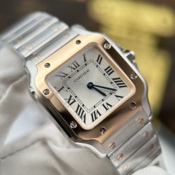 Đồng Hồ Cartier De Santos Small Chế Tác Mặt Trắng Viền Mạ Vàng Hồng 27×34 (2)