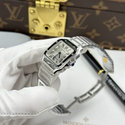 Đồng Hồ Cartier De Santos Small Replica 11 Mặt Trắng Dây Kim Loại 27mmx34 (3)