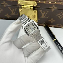 Đồng Hồ Cartier De Santos Small Replica 11 Mặt Trắng Dây Kim Loại 27mmx34 (3)