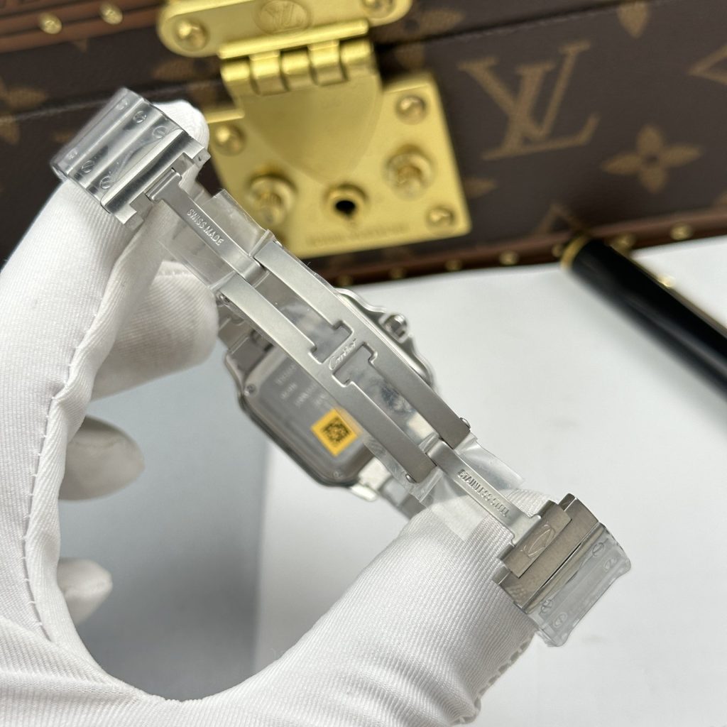 Đồng Hồ Cartier De Santos Small Replica 11 Mặt Trắng Dây Kim Loại 27mmx34 (3)
