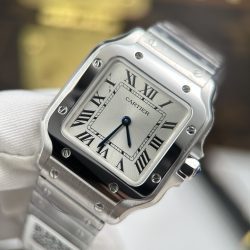 Đồng Hồ Cartier De Santos Small Replica 11 Mặt Trắng Dây Kim Loại 27mmx34 (3)