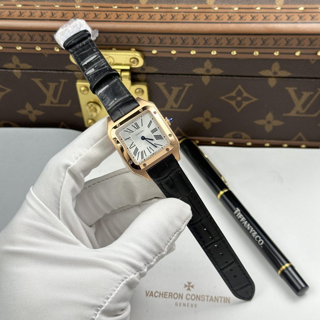 Replica Cartier 11 Santos Dumont Mặt Trắng Bạc Vỏ Mạ Vàng Hồng 43.5x31 (2)
