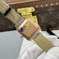 Đồng Hồ Cartier Replica 11 Santos Dumont Mặt Trắng Bạc Vỏ Mạ Vàng Hồng 43.5x31 (2)