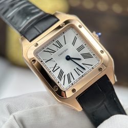 Đồng Hồ Cartier Replica 11 Santos Dumont Mặt Trắng Bạc Vỏ Mạ Vàng Hồng 43.5x31 (2)