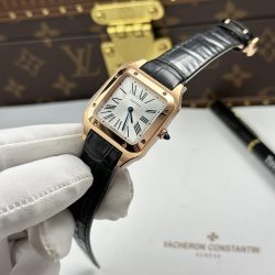 Đồng Hồ Cartier Replica 11 Santos Dumont Mặt Trắng Bạc Vỏ Mạ Vàng Hồng 43.5x31 (2)