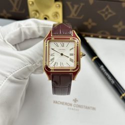 Đồng Hồ Cartier Santos Dumont Chế Tác Mặt Trắng Dây Da Màu Đỏ Đậm 43.5×31 (2)