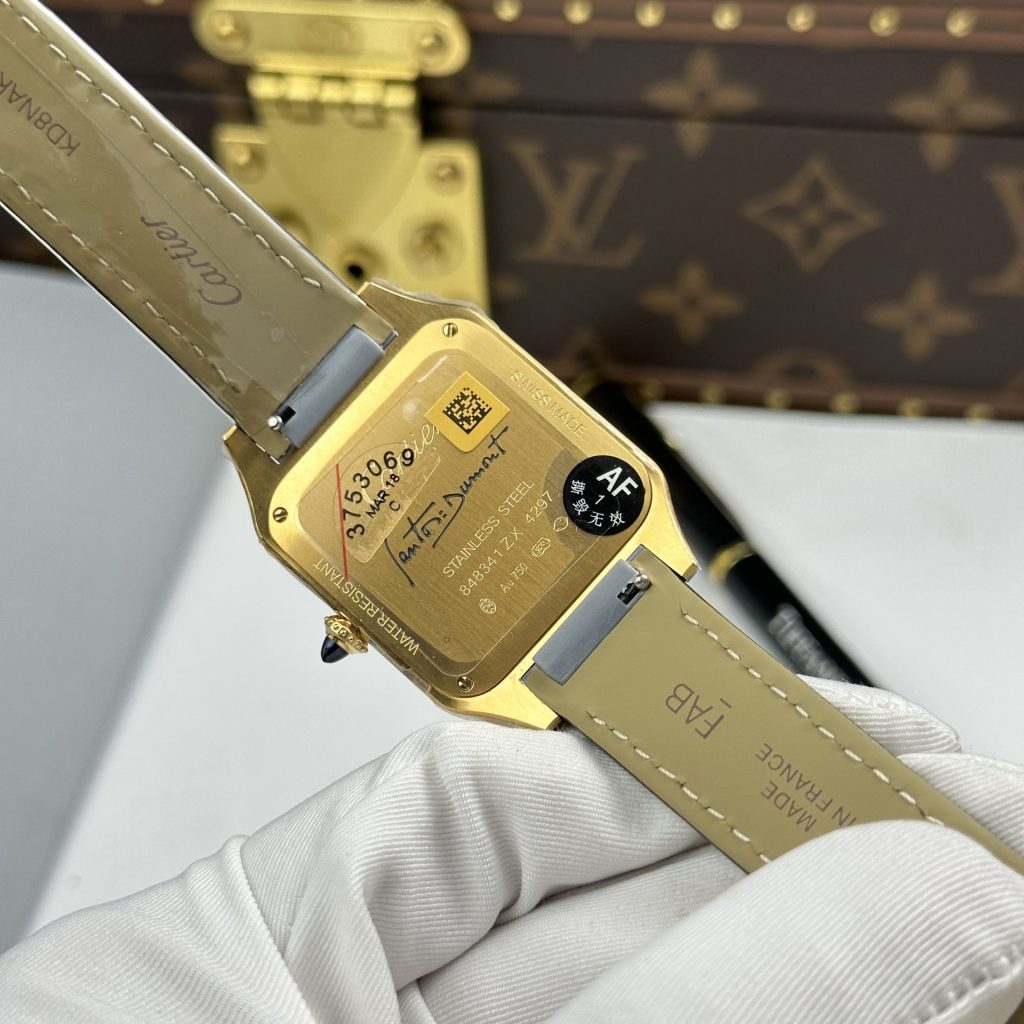 Dong Ho Cartier Santos Dumont Rep Cao Cap Màu Xám Dây Da 43.5×31 (2)