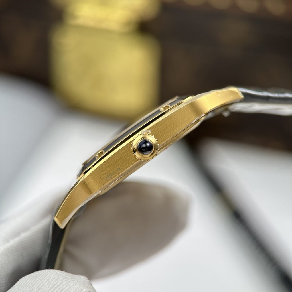 Dong Ho Cartier Santos Dumont Rep Cao Cap Màu Xám Dây Da 43.5×31 (2)