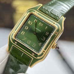 Đồng Hồ Cartier Santos Dumont Replica 11 Màu Xanh Lá Cây Dây Da 43.5×31 (2)
