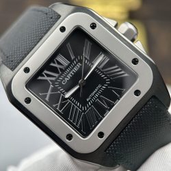 Đồng Hồ Cartier Santos Rep 11 Màu Đen Viền Nhám Màu Xám 51.1x41 (2)