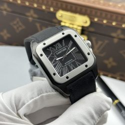 Đồng Hồ Cartier Santos Rep 11 Màu Đen Viền Nhám Màu Xám 51.1x41 (2)