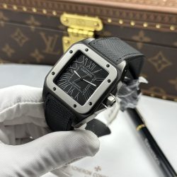 Đồng Hồ Cartier Santos Rep 11 Màu Đen Viền Nhám Màu Xám 51.1x41 (2)