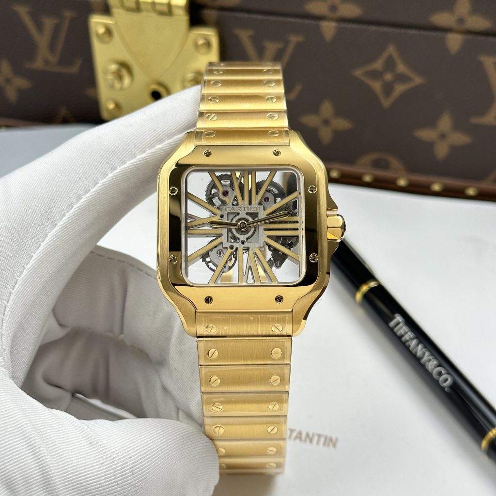 Replica Cartier Santos 11 Mặt Lộ Cơ Vỏ Mạ Vàng 39 (2)