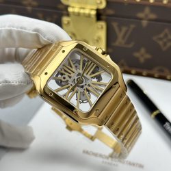 Đồng Hồ Cartier Santos Replica 11 Mặt Lộ Cơ Vỏ Mạ Vàng 39 (2)