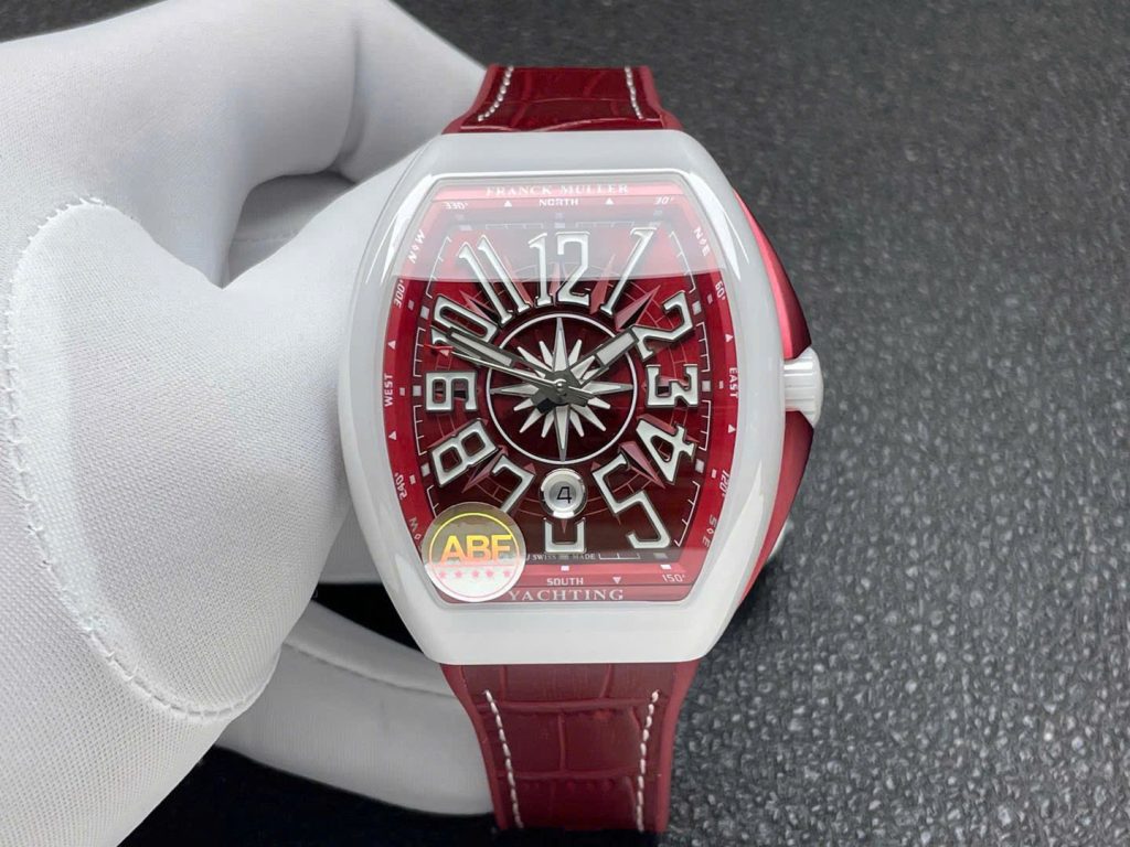 Đồng Hồ Franck Muller Vanguard V45 Rep 11 Mặt Đỏ Vỏ Gốm Trắng Xưởng ABF 45mm (2)