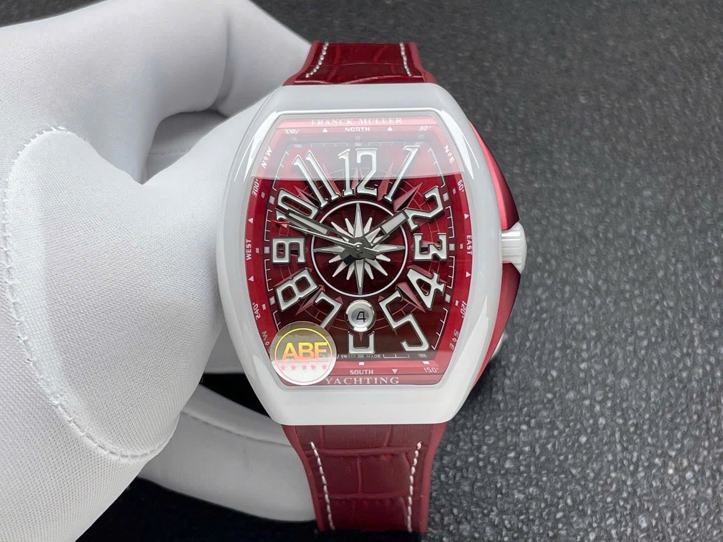 Đồng Hồ Franck Muller Vanguard V45 Rep 11 Mặt Đỏ Vỏ Gốm Trắng Xưởng ABF 45mm (2)