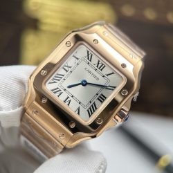 Đồng Hồ Nữ Chế Tác Cartier De Santos Small Mặt Trắng Vỏ Mạ Vàng Hồng 27×34 (2)
