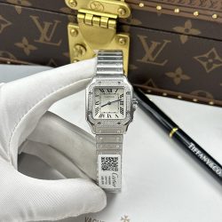 Đồng Hồ Nữ Replica 11 Cartier De Santos Small Mặt Trắng Viền Đính Đá 27x34 (2)