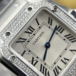 Đồng Hồ Nữ Replica 11 Cartier De Santos Small Mặt Trắng Viền Đính Đá 27x34 (2)