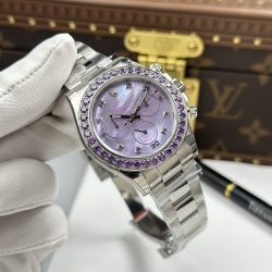 Đồng Hồ Rolex Daytona Chế Tác Mặt Khảm Xà Cừ Tím Viền Đính Đá 40mm (1)