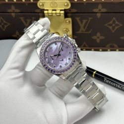 Đồng Hồ Rolex Daytona Chế Tác Mặt Khảm Xà Cừ Tím Viền Đính Đá 40mm (1)