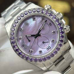 Đồng Hồ Rolex Daytona Chế Tác Mặt Khảm Xà Cừ Tím Viền Đính Đá 40mm (1)