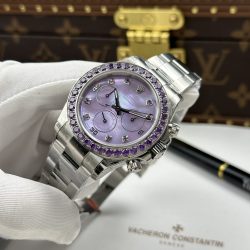 Đồng Hồ Rolex Daytona Chế Tác Mặt Khảm Xà Cừ Tím Viền Đính Đá 40mm (1)